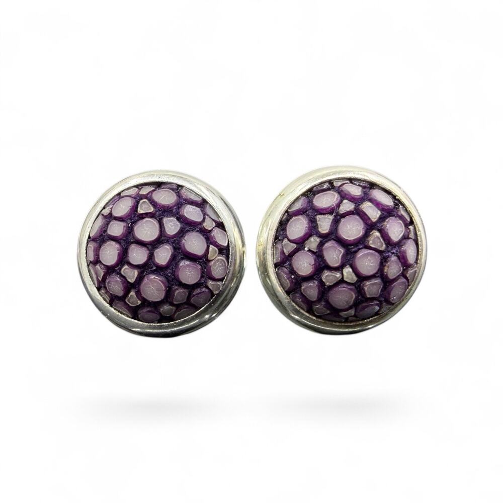 Purple Stingray Leather Stud Earrings 925 Sterling Silver Ocean Fish Posts